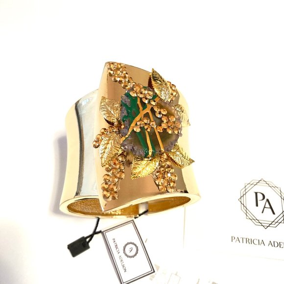 Gold Plated Bangle with Green Agate Stone - Picture 2 of 7